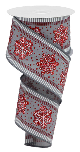 Grey with red white snowflakes STRIPES Color: GREY/WHITE/RED - 2.5 Inches x 100 Feet (33.3 Yards)