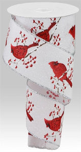 Fuzzy Cardinals Wired Ribbon - 10 Yards (White, 2.5 Inches)