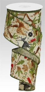 Hunting Deer Crosshairs Shooting Royal Canvas Wired Ribbon - 10 Yards (Cream, Tan Beige, Moss, Brown, 2.5 Inches)