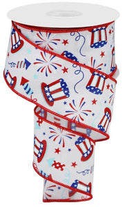 Uncle Sam Fireworks Wired Ribbon : White Red White Blue - 2.5 Inches x 10 Yards (30 Feet)