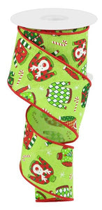 Christmas Ugly Sweater Canvas Wired Ribbon : Lime Green, Red, Emerald Green, White - 2.5 Inches x 10 Yards (30 Feet)