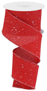 Snow Glitter Christmas Royal Canvas Burlap Wired Ribbon : Red White - 2.5 Inches x 10 Yards (30 Feet)