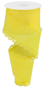 Scalloped Edge Canvas Wired Ribbon : Yellow - 2.5 Inches x 10 Yards (30 Feet)