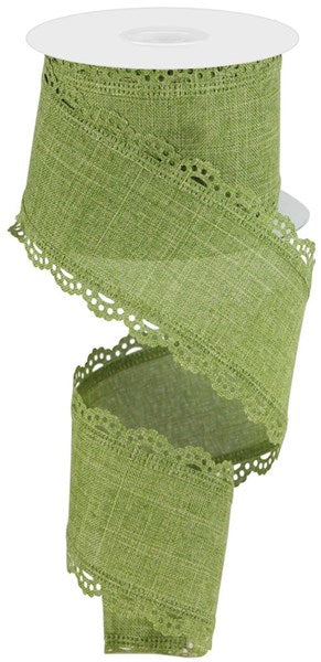 Scalloped Edge Burlap Wired Ribbon : Fern Green - 2.5 Inches x 10 Yards (30 Feet)