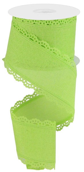 Scalloped Edge Burlap Wired Ribbon : Bright Green - 2.5 Inches x 10 Yards (30 Feet)