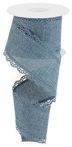 Scalloped Edge Burlap Wired Ribbon: Denim - 2.5 Inches x 10 Yards (30 Feet)