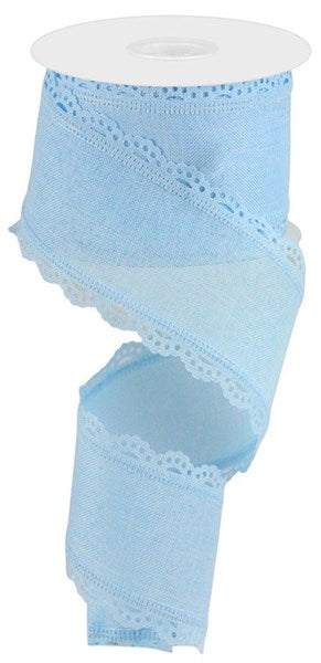 Scalloped Edge Burlap Wired Ribbon : Light Blue - 2.5 Inches x 10 Yards (30 Feet)