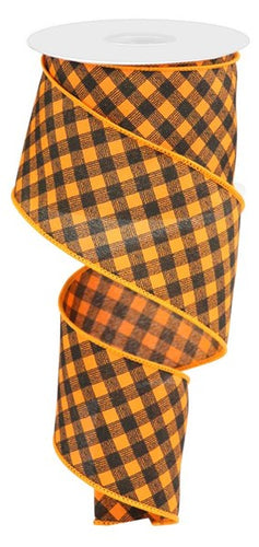 Bias Gingham Plaid Halloween Canvas Wired Ribbon : Black, Orange - 2.5