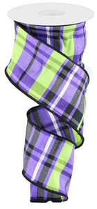 Plaid Halloween Faux Dupioni Wired Edge Ribbon : Black, Purple, Lime Green - 2.5 Inches x 10 Yards (30 Feet)