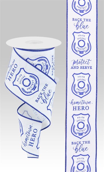 Police Badge Wired Ribbon : White - 2.5 Inches x 10 Yards (30 Feet)