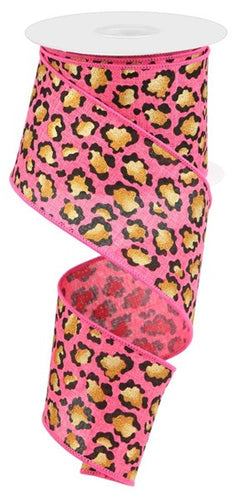 Metallic Animal Print on Canvas Wired Ribbon : Hot Pink - 2.5 Inches x 10 Yards (30 Feet)