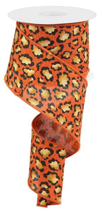 Metallic Animal Print on Canvas Wired Ribbon : Rust Orange - 2.5 Inches x 10 Yards (30 Feet)