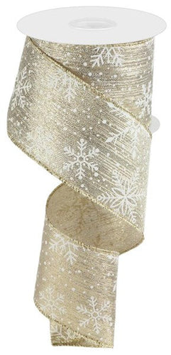 Snowflake Wired Ribbon : Gold White - 2.5 Inches x 10 Yards (30 Feet)