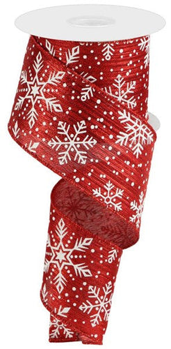 Snowflake Wired Ribbon : Red White - 2.5 Inches x 10 Yards (30 Feet)