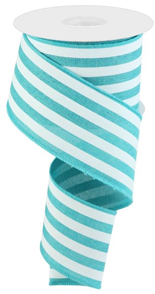 Vertical Stripe Wired Ribbon : Light Teal Blue, White - 2.5 Inches x 10 Yards (30 Feet)