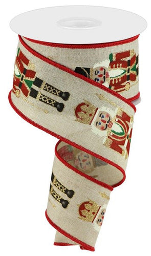 Nutcracker Christmas Wired Ribbon : Light Natural - 2.5 Inches x 10 Yards (30 Feet)