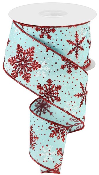 Multi Snowflakes Wired Ribbon : Red Blue - 2.5 Inches x 10 Yards (30 Feet)