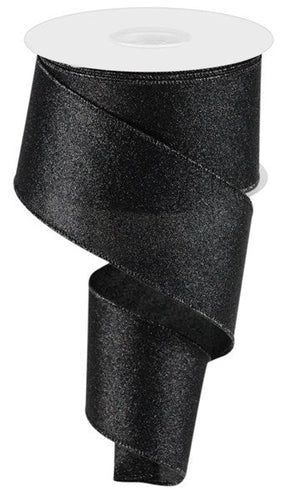Shimmer Glitter Wired Ribbon : Black  - 2.5 Inches x 10 Yards (30 Feet)