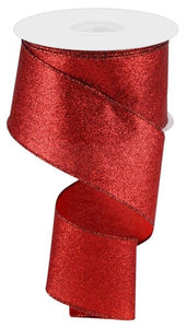 Shimmer Glitter Wired Edge Ribbon : Red - 2.5 Inches x 10 Yards