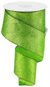 Shimmer Glitter Wired Edge Ribbon : Lime Green - 2.5 Inches x 10 Yards