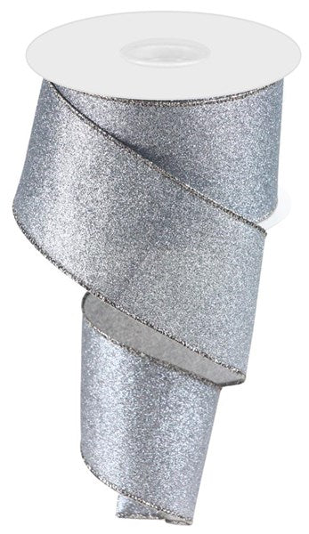 Shimmer Glitter Wired Edge Ribbon : Pewter - 2.5 Inches x 10 Yards