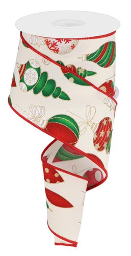 Hanging Christmas Ornaments Wired Ribbon : Ivory - 2.5 Inches x 10 Yards (30 Feet)