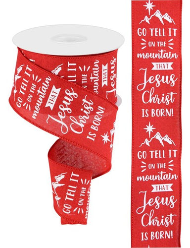 Go Tell It On The Mountain Wired Ribbon : Red, White - 2.5 Inches x 10 Yards (30 Feet)