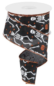 Skeleton Pumpkin Halloween Canvas Wired Edge Ribbon : Black, Orange, White - 2.5 Inches x 10 Yards (30 Feet)