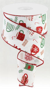 Hot Cocoa Wired Ribbon : White - 2.5 Inches x 10 Yards (30 Feet)