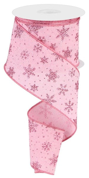 Snowflake Stars Metallic Wired Edge Ribbon: Dark Pink, Light Pink - 2.5 Inches x 10 Yards (30 Feet)