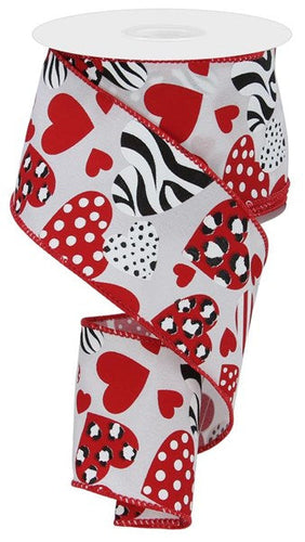 ZEBRA LEOPARD PRINT HEARTS - 2.5 Inches x 10 Yards (30 Feet)