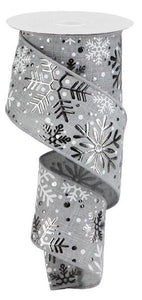 Raised Snowflakes Royal Canvas Wired Edge Ribbon: Silver, White - 2.5 Inches x 10 Yards (30 Feet)