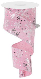 Multi Snowflake Wired Ribbon: Pink, White, Silver - 2.5 Inches x 10 Yards (30 Feet)