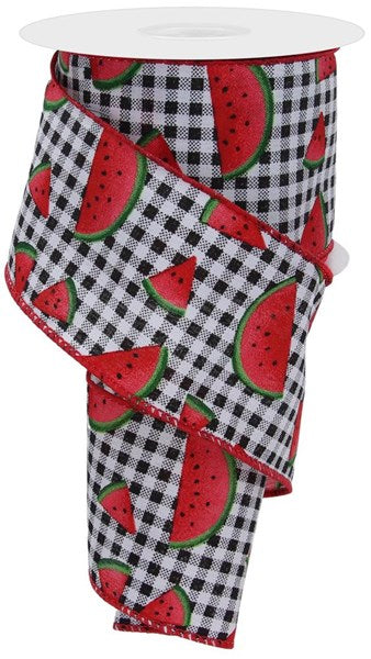 2.5 Inches Watermelon Slice Gingham Ribbon : Black White 10 Yards