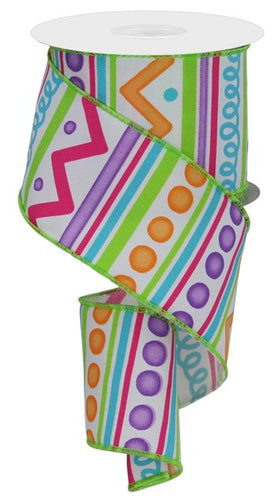 Tribal Stripes Canvas Wired Ribbon - 10 Yards (2.5 Inches, Bright Multi)