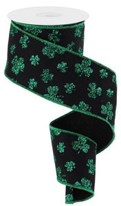 Glitter Shamrocks Wired Ribbon - 10 Yards (2.5 Inches, Black)