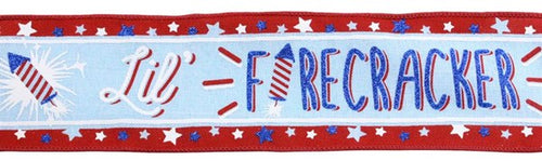 Lil Fire Cracker 4th of July Ribbon : Light Blue, Red, White - 2.5 Inches x 10 Yards (30 Feet)