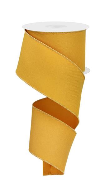 Solid Diagonal Weave Wired Edge Ribbon, 10 Yards (2.5 Inch, Dark Yellow)