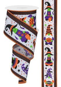 Halloween Gnome Polka Dot Ribbon : White (2.5 Inches  x 10 Yards)