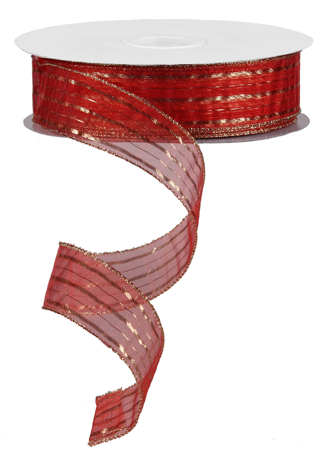 Red Christmas Sheer Metallic Stripe Wired Ribbon - 50 Yards (1.5 Inches)