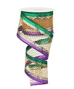 2.5" x 10yd Mesh W/Glitter Edge  Color: Mardi Gras