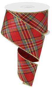 Metallic Plaid Wired Ribbon : Red Green Black Gold Blue - 2.5 Inches x 10 Yards (30 Feet)