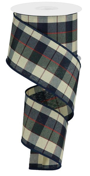 Plaid Wired Ribbon : Blue Dark Green Beige Burgundy Red - 2.5 Inches x 10 Yards (30 Feet)