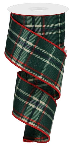 Christmas Plaid Check Stripe Canvas Wired Ribbon - 10 Yards (Red, Emerald Green, Beige, Black, 2.5 Inches)