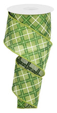 Load image into Gallery viewer, Wired green plaid ribbon for wreath making, featuring vibrant shades of green and white for festive home décor projects.
