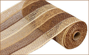 Poly Burlap Stripe Mesh Ribbon : Buff Chocolate Beige - 10 Inches x 10 Yards (30 Feet)