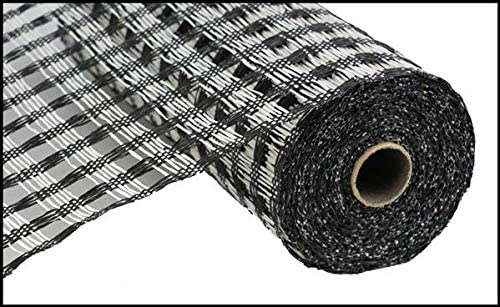 Poly Burlap Check Check Mesh Ribbon : Black, White - 10 Inches x 10 Yards (30 Feet)