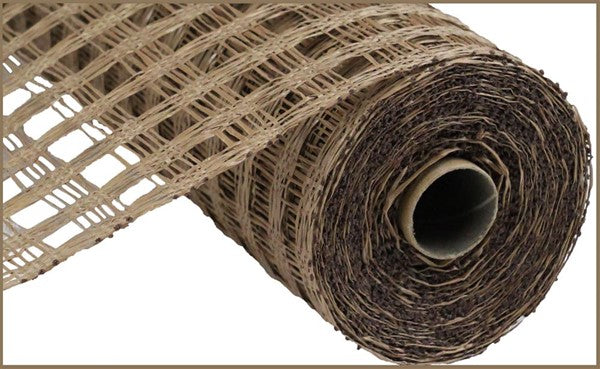 Poly Burlap Check Check Mesh Ribbon : Brown - 10 Inches x 10 Yards (30 Feet)