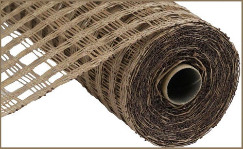 Poly Burlap Check Check Mesh Ribbon : Brown - 10 Inches x 10 Yards (30 Feet)