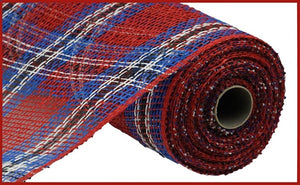 Poly Burlap Plaid Mesh Ribbon : Red, White, Blue, Black - 10 Inches x 10 Yards (30 Feet)